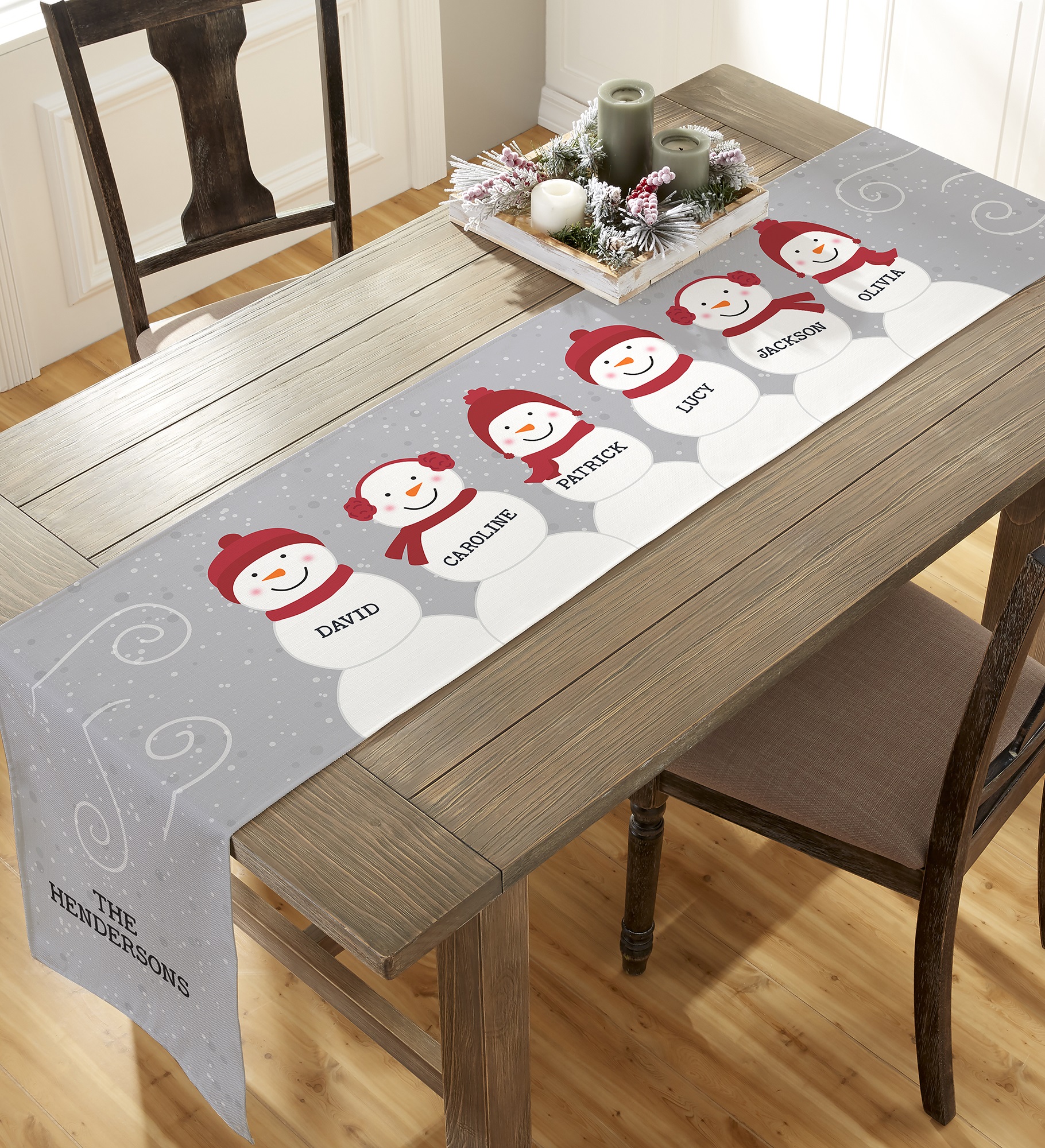 Snowman Family Personalized Christmas Table Runner